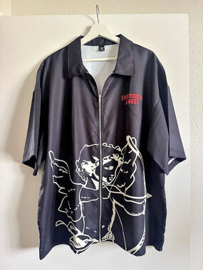 Manfinity Streetrush Emotional Angel Full Zip Short Sleeve Shirt Black XXL